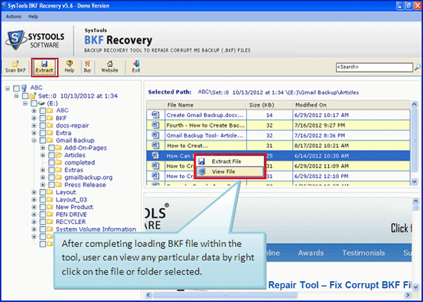excellent bkf recovery tool, bkf repair tool, repair bkf files, free trial version of bkf repair tool, recover files and folders